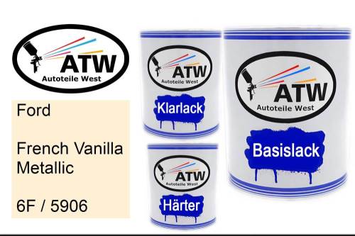 Ford, French Vanilla Metallic, 6F / 5906: 1L Lackdose + 1L Klarlack + 500ml Härter - Set, von ATW Autoteile West.